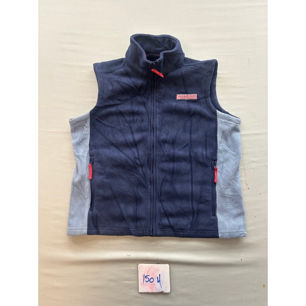 Vineyard Vines Boys Navy Blue Gray Fleece Full Zip Vest Size Medium 12-14